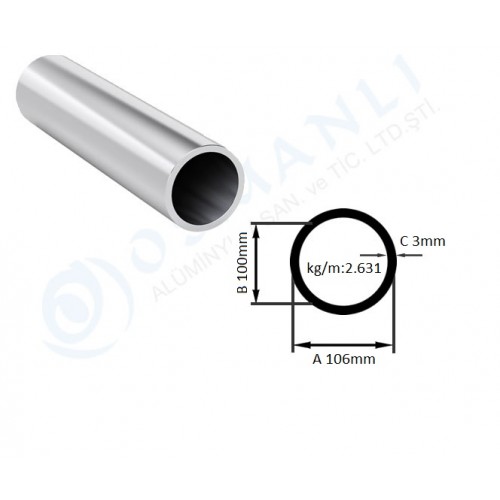 Alüminyum Boru Dış Çap 106mm X Et Kalınlık 3mm Alüminyum Boru Dış Çap 106mm X Et Kalınlık 3mm